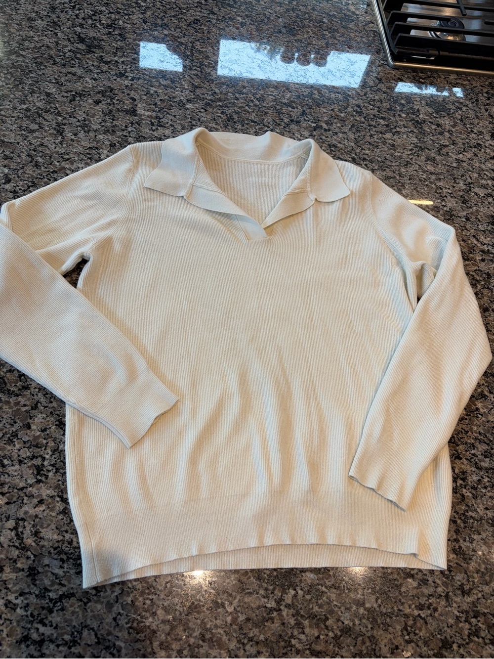 Light Cream Collared V-Neck Women's Sweater